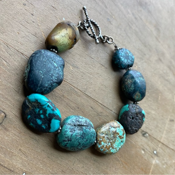 Raw Turquoise and Sterling Silver Necklace and Bracelet Set - Picture 11 of 14
